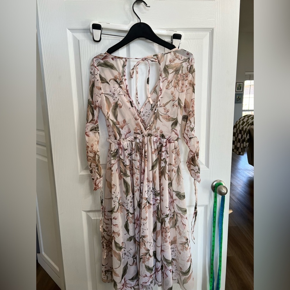 Topshop Floral Cottagecore Dress Romantic Prairie US 6 semi sheer deep V back - Picture 5 of 5